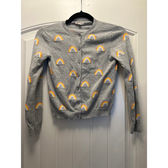 Crewcuts Girls Rainbow Print Button‎ Front Soft Cardigan Sweater Size 12 Gray - Picture 1 of 3